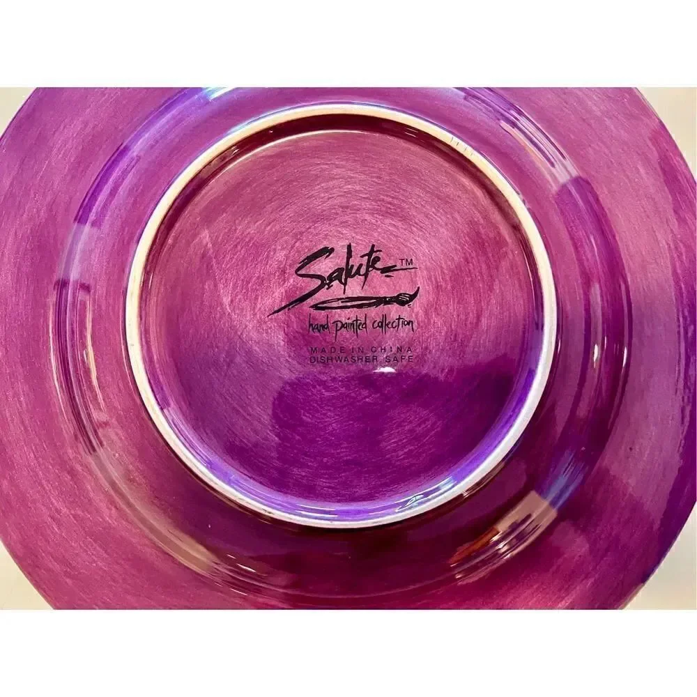 2 SALUTE Eggplant/Plum/Purple 11 1/4 Inch Dinner Plate Hand Painted Collection